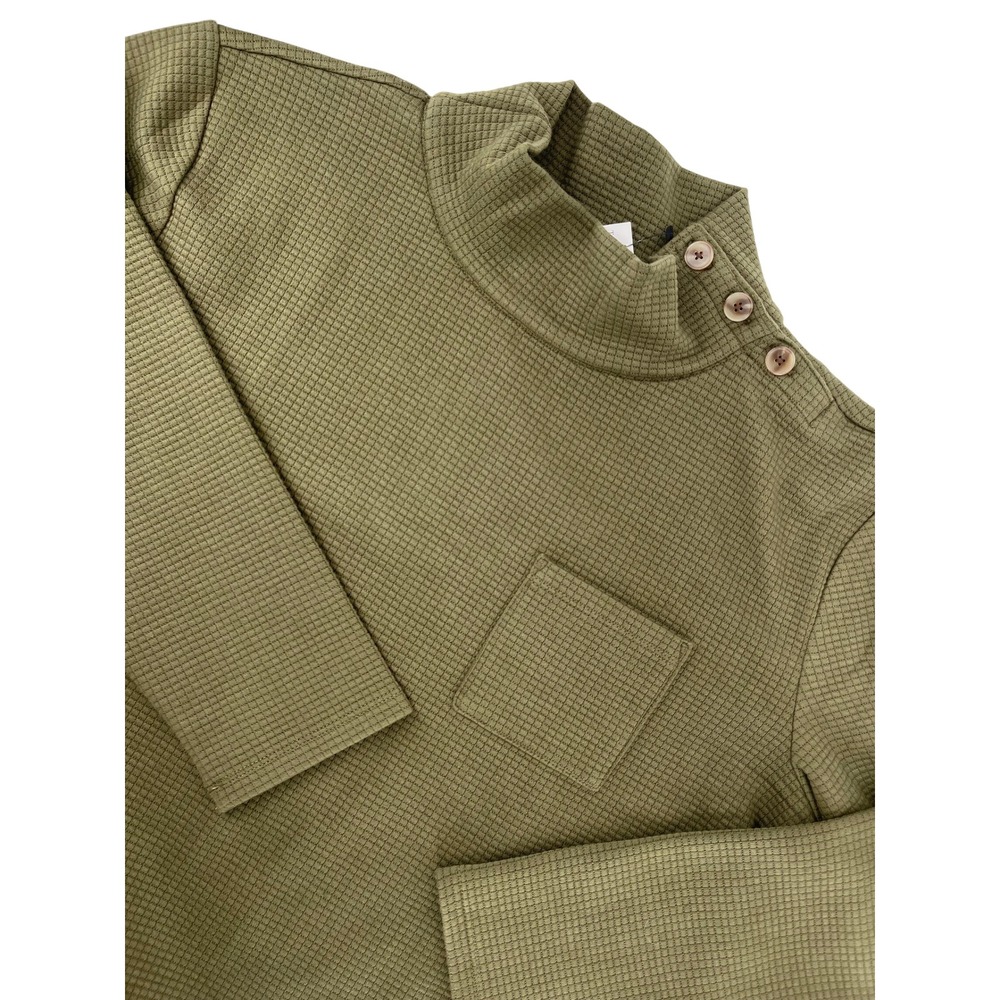 Talbots Women Olive Green Textured Mock Neck Button Pullover Sweatshirt M